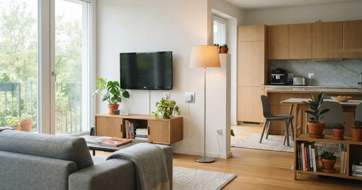 Smarthome Steckdosen im modernen Wohnzimmer im Einsatz